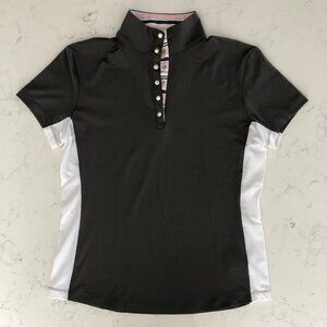 Maggie Lane Athletic Short Slv 1/4 Snap Hi Neck Golf Shirt Grey Wht Pink Sz S
